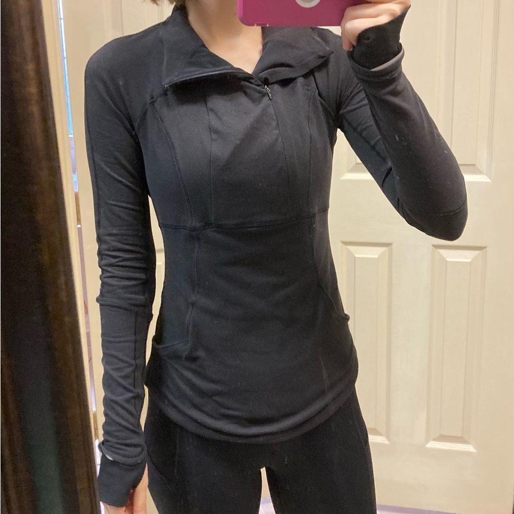 Lululemon Base Runner 1/2 Half Zip Pullover Sweater Black Size 4 OG Rulu VEUC